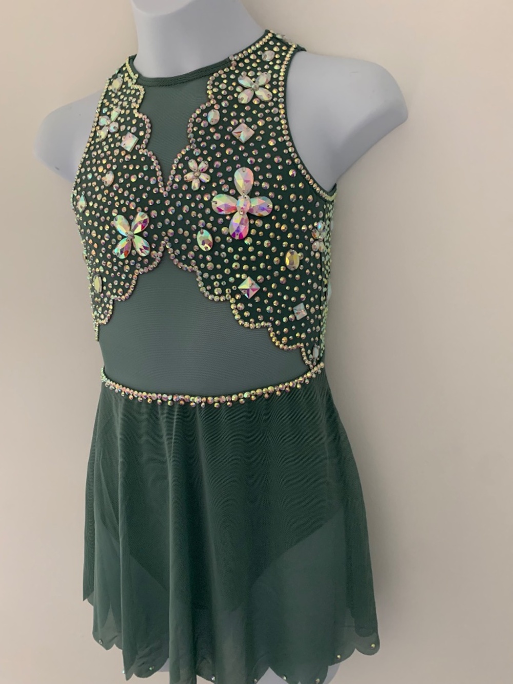 Sage Green Rhinestone Dance Dress: Child Size 6/6X - Picture 4 of 8